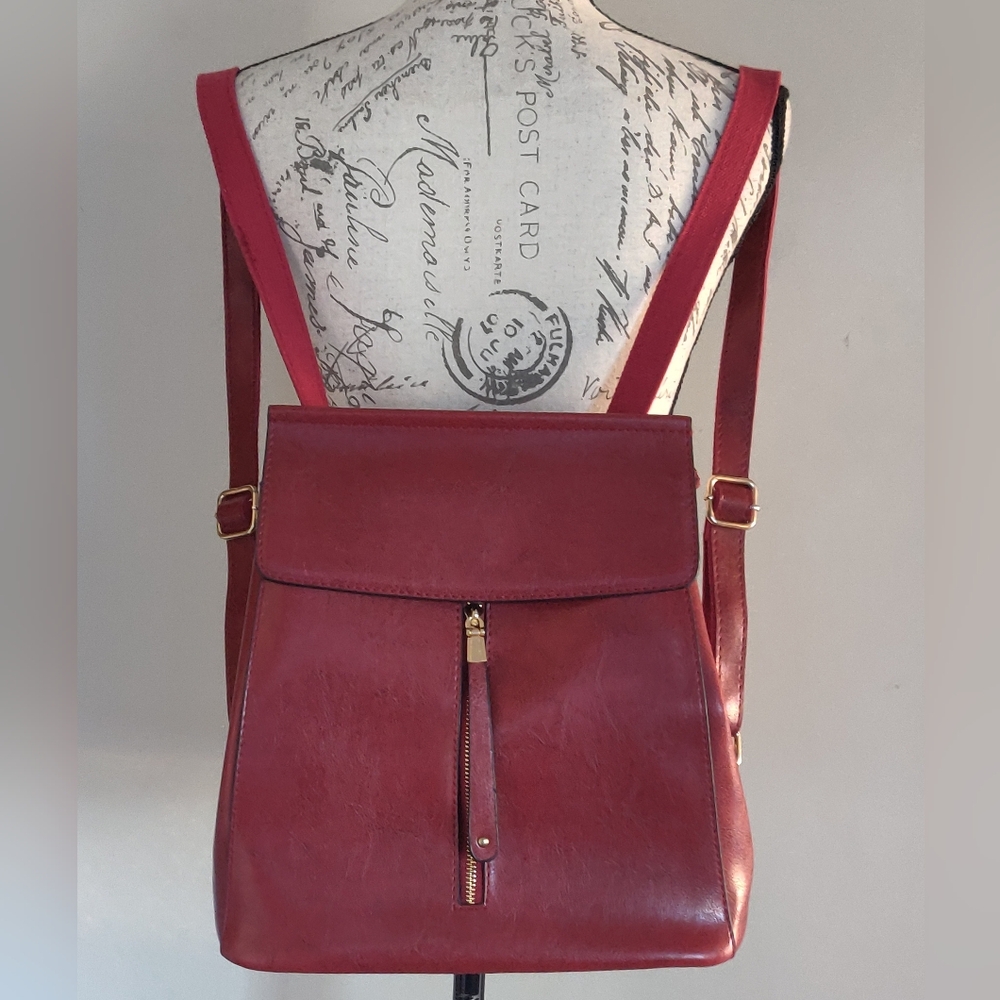 Women's Red Leather Backpack Crossbody - Unbranded - Picture 11 of 12